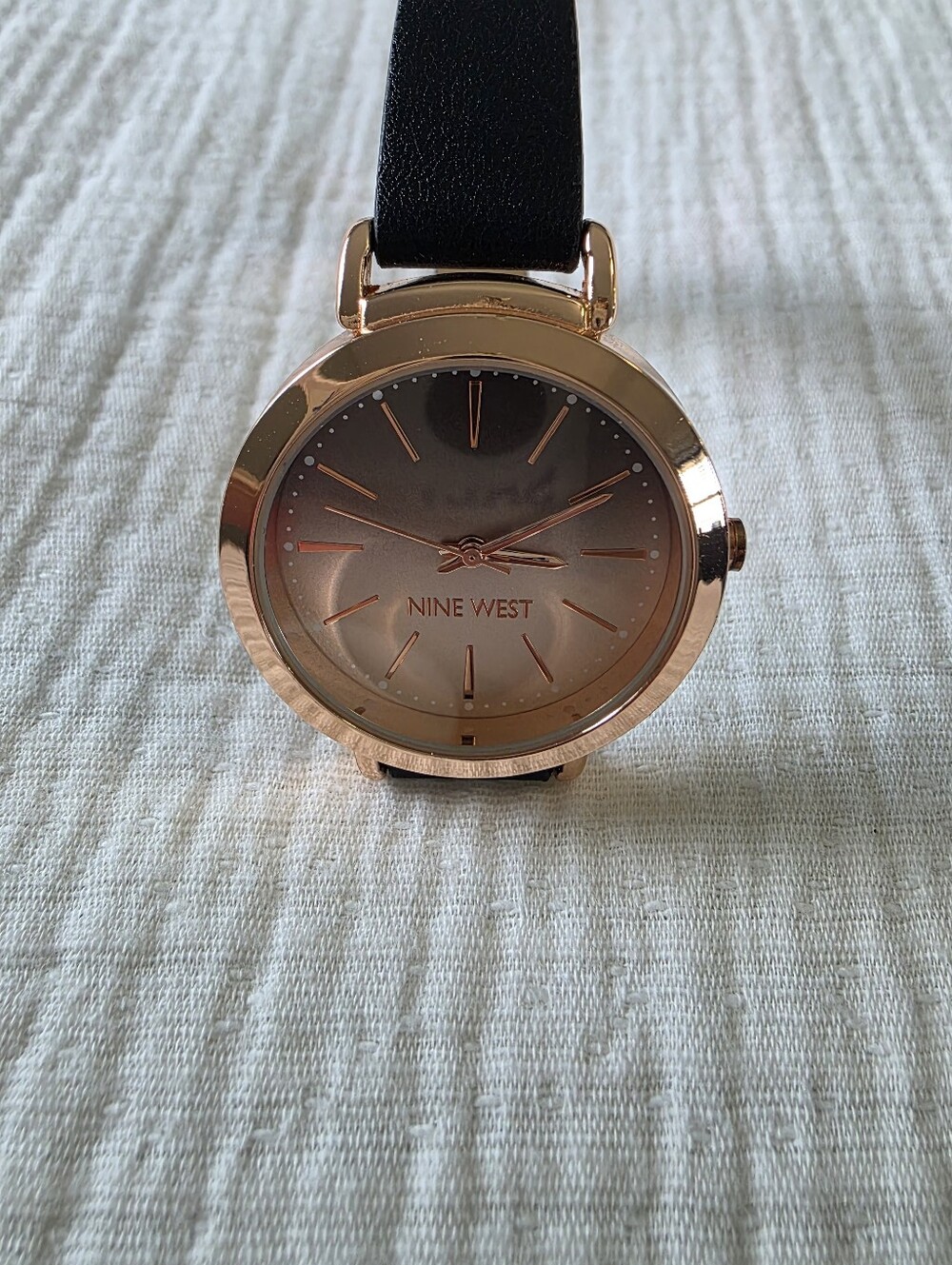 Nine West Rose Gold Tone Watch With Black Strap
